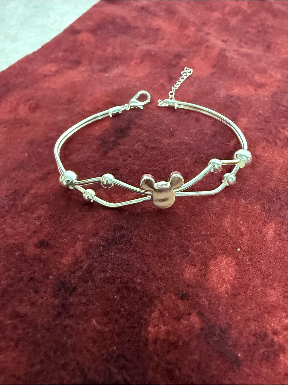 925 Sterling Silver Mickey Mouse Head Double Strand Bracelet Adjustable
